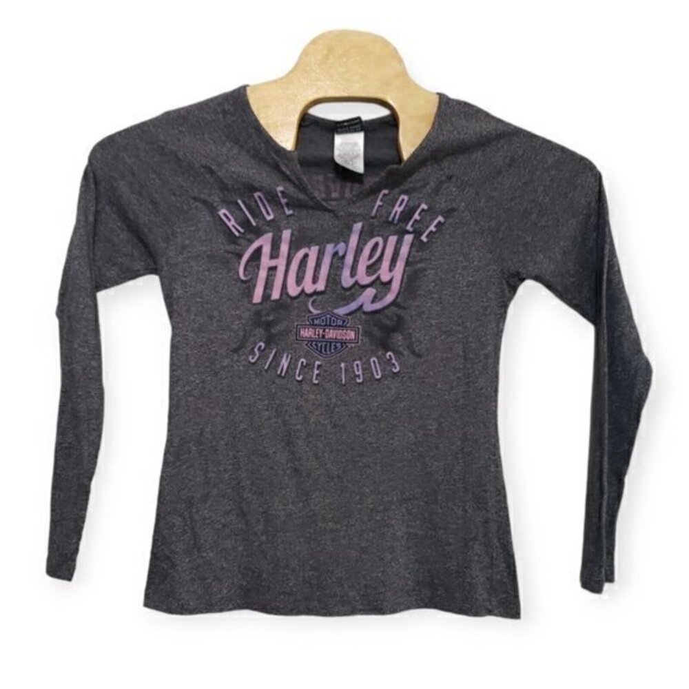Harley Davidson Motorcycles Womens Medium VNeck Winchester, Virginia Pink Purple